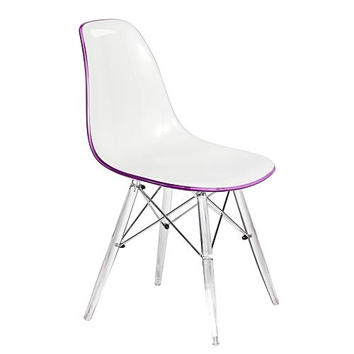Dover Molded Side Chair with Acrylic Base, White Purple by LeisureMod