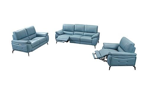 2934 Blue Leather Loveseat w/2 Electric Recliners by ESF