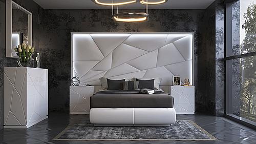 Majesty White Bedroom Set w/Light and Kiu cases by ESF