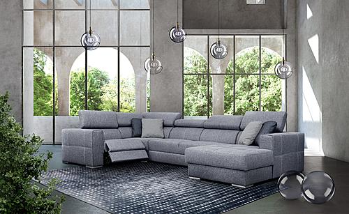 Quartz Gray RAF Chaise Sectional Sofa w/Electric Recliner & Bed by ESF