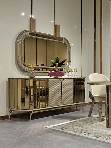 Madrid Dining Room Console w/Mirror, Gold by Furnia Furniture