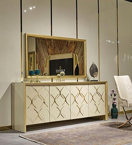 Napoli Dining Room Console w/Mirror, Cream by Furnia Furniture