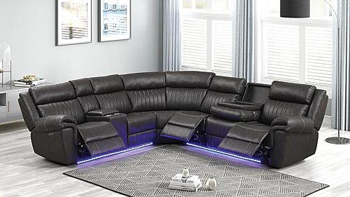 Aviator Gray Faux Leather Sectional Sofa w/LED by Galaxy Furniture