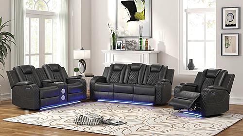 Benz Gray Faux Leather Reclining Sofa, Loveseat & Chair by Galaxy Furniture