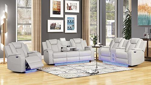 Benz Ice Faux Leather Reclining Sofa, Loveseat & Chair by Galaxy Furniture