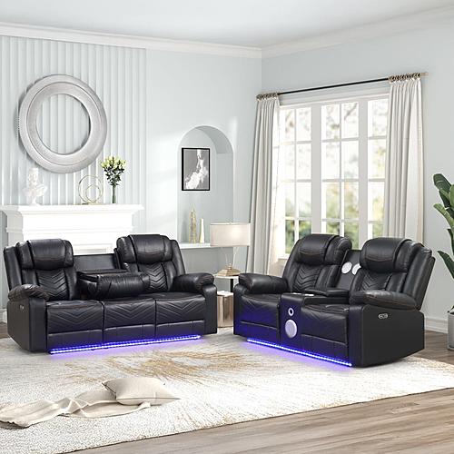 Challenger Black Faux Leather Reclining Sofa & Loveseat by Galaxy Furniture
