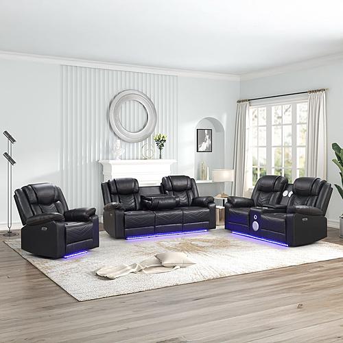 Challenger Black Faux Leather Reclining Sofa, Loveseat & Chair by Galaxy Furniture