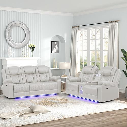 Challenger Ice Faux Leather Reclining Sofa & Loveseat at Futonland