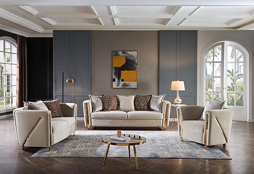 Chanelle Beige Velvet Sofa, Loveseat & Chair by Galaxy Furniture