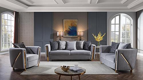 Chanelle Gray Thick Velvet Fabric Upholstered Sofa & Loveseat by Galaxy Furniture
