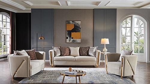 Chanelle Beige Thick Velvet Fabric Upholstered Sofa & Loveseat by Galaxy Furniture