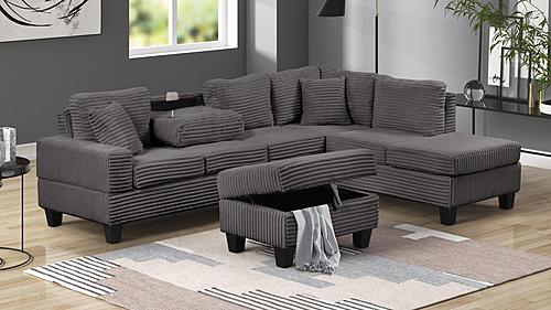 Cozy Gray Sectional Sofa w/Ottoman by Galaxy Furniture