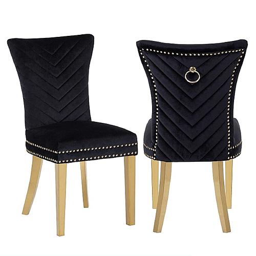 Eva Velvet Fabric Dining Chairs w/Gold Legs (Set of 2) by Galaxy Furniture