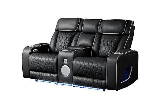 Fortuner Black Faux Leather Reclining Loveseat w/LED by Galaxy Furniture