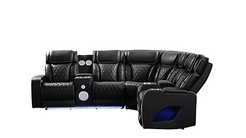 Fortuner Black Faux Leather Power Recliner Sectional Sofa by Galaxy Furniture