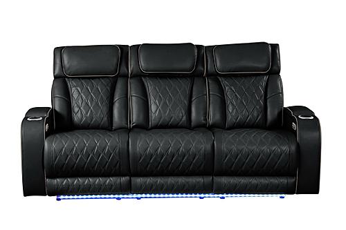 Fortuner Black Faux Leather Reclining Sofa w/LED by Galaxy Furniture