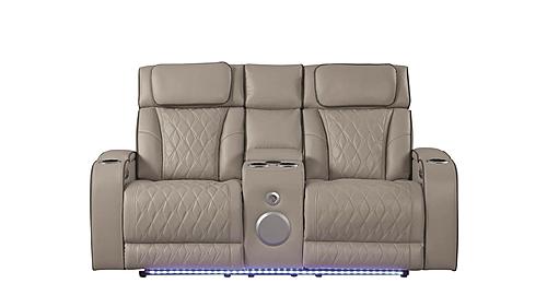 Fortuner Gray Faux Leather Reclining Loveseat w/LED by Galaxy Furniture