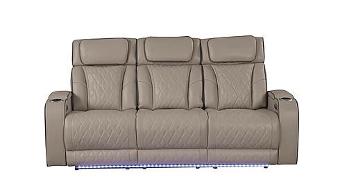 Fortuner Gray Faux Leather Reclining Sofa w/LED by Galaxy Furniture