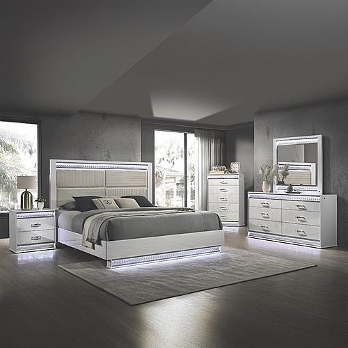 Glam White Wood Upholstered Bedroom Set by Galaxy Furniture