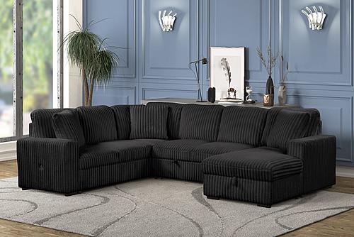 Grande Black Velvet Sectional Sofa by Galaxy Furniture
