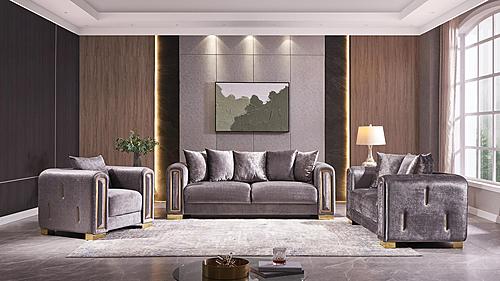 Impreza Silver Thick Velvet Fabric Upholstered Sofa & Loveseat by Galaxy Furniture