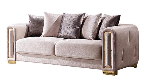 Impreza Beige Thick Velvet Fabric Upholstered Sofa by Galaxy Furniture