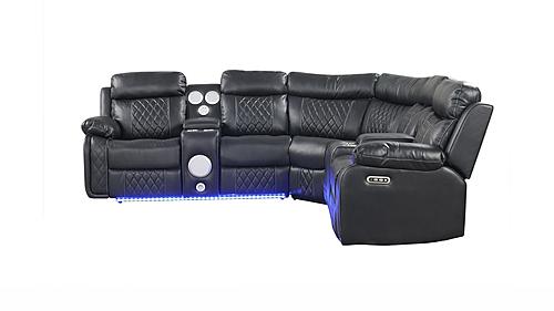 Lacrosse Black Leather Power Recliner Sectional Sofa by Galaxy Furniture