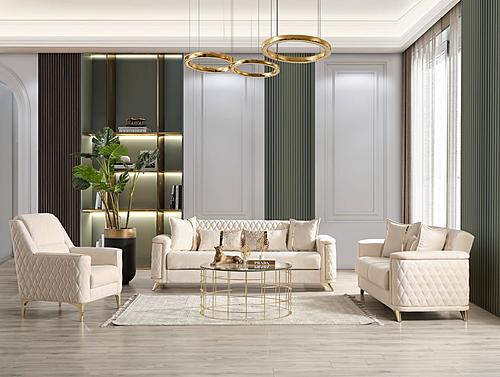 Luna Ivory Velvet Sofa, Loveseat & Chair by Galaxy Furniture