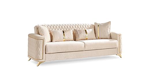 Luna Ivory Thick Velvet Fabric Upholstered Sofa by Galaxy Furniture