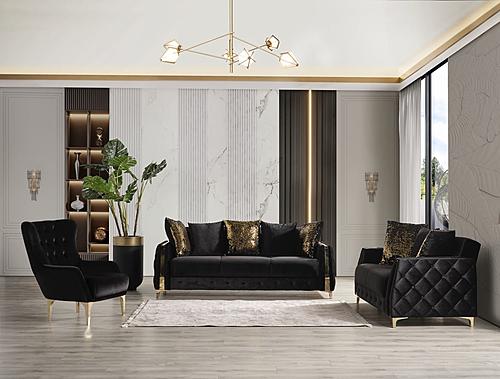 Lust Black Velvet Sofa, Loveseat & Chair by Galaxy Furniture