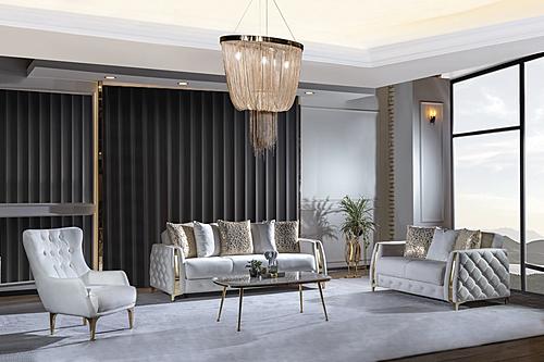 Lust Off White Velvet Sofa, Loveseat & Chair by Galaxy Furniture