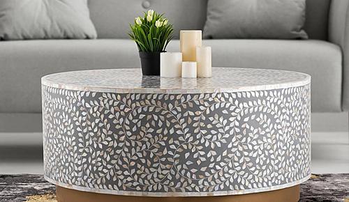 Luxe Gray Coffee Table w/Gold Base by Galaxy Furniture