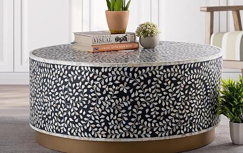 Luxe Navy Blue Coffee Table w/Gold Base by Galaxy Furniture