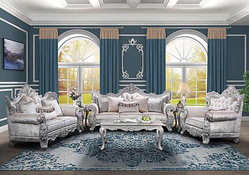 Melrose Silver Polyster Sofa, Loveseat & Chair by Galaxy Furniture
