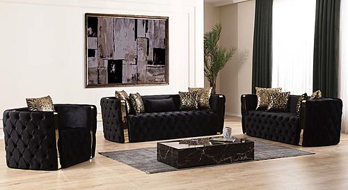Naomi Black Velvet Sofa, Loveseat & Chair by Galaxy Furniture