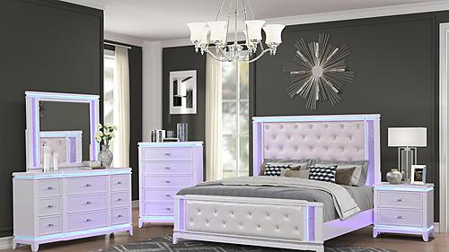 Opium Milky White Wood Bedroom Set w/LED by Galaxy Furniture