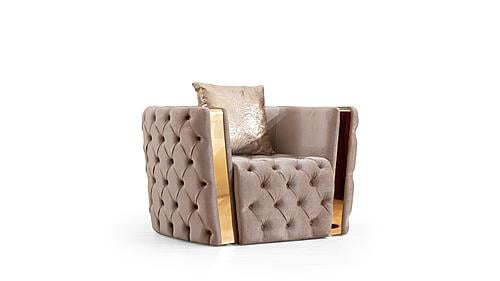 Naomi Taupe Velvet Fabric Chair - Thumbnail 2