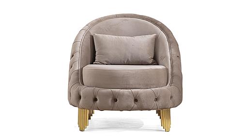 Vanessa Taupe Velvet Fabric Button-Tufted Chair - Thumbnail 2