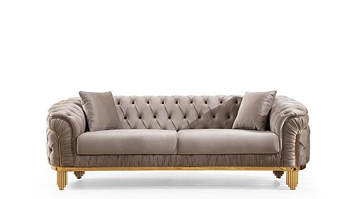 Vanessa Taupe Velvet Fabric Button-Tufted Sofa by Galaxy Furniture
