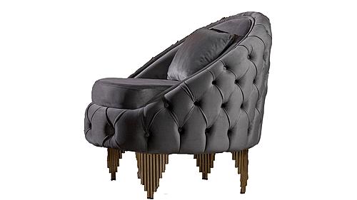 Vanessa Gray Velvet Fabric Button-Tufted Chair by Galaxy Furniture