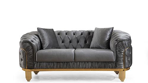 Vanessa Gray Velvet Fabric Button-Tufted Loveseat by Galaxy Furniture