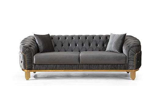 Vanessa Gray Velvet Fabric Button-Tufted Sofa by Galaxy Furniture