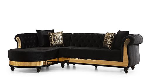Julia Black Velvet Button Tufted Sectional Sofa by Galaxy Furniture