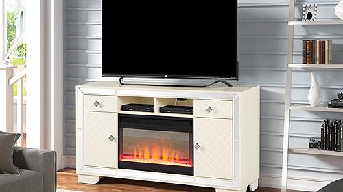 Galaxy Home Madison Beige TV Stand with Electric Fireplace