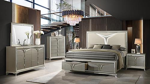 Samantha Olive Silver Wood Bedroom Set w/LED by Galaxy Furniture