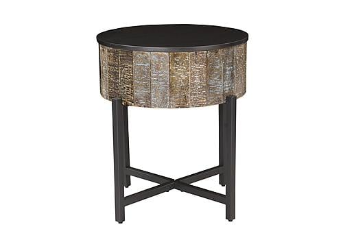 T1216 Rustic Vintage Wooden Round Storage End Table by Galaxy Furniture