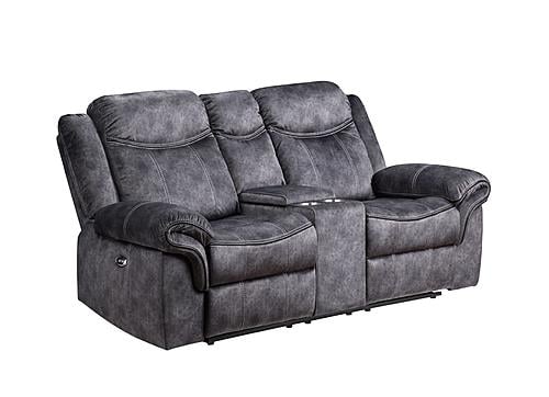 U2200 Domino Granite Power Console Reclining Loveseat w/Power Switch by Global Furniture