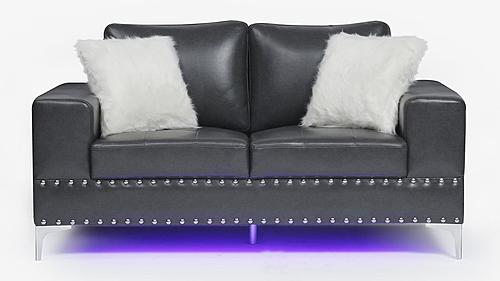 U98 Blanche Charcoal Loveseat w/2 Furry Pillows & Led by Global Furniture