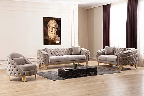 Vanessa Taupe Velvet Sofa, Loveseat & Chair by Galaxy Furniture