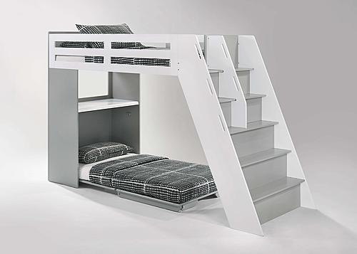 [NYC Deal] Galaxy Twin Loft Bunk White w/Light Gray Panels by Night & Day Furniture